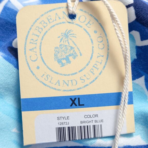 Caribbean Joe Top Colorful Bold Printed Blue Leafy XL Easy Breezy - Picture 8 of 8